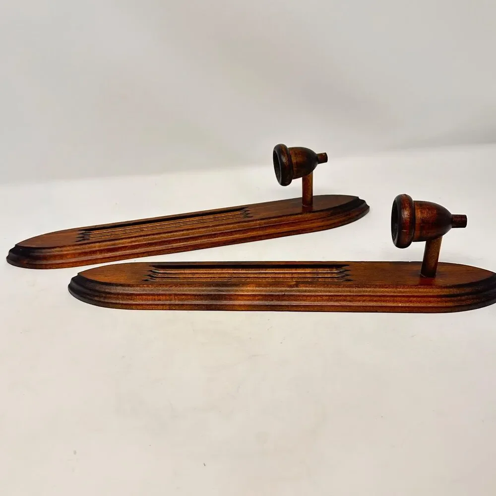 Vintage Wood Wall Candle Sconces Pair Gothic Arch Mid Cen Fluted Taper Holders